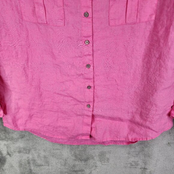 Womens Pink Chaus Sport Linen Shirt Button Up Long Sleeve Pockets Size L - Picture 3 of 11